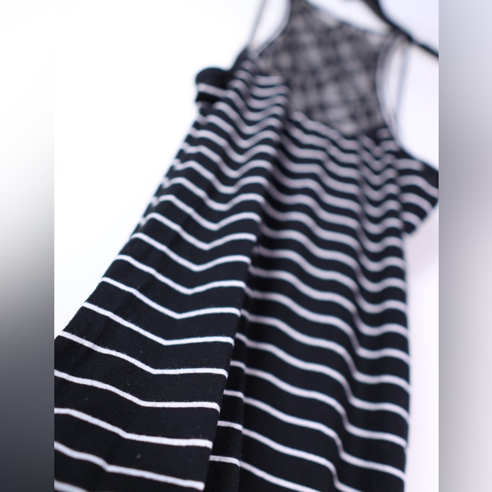 XL Black & White Striped Maxi Dress With Laced Back